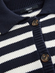Navy White Stripe 100% Cotton Relaxed Stripe Cardigan - Image 7 of 8