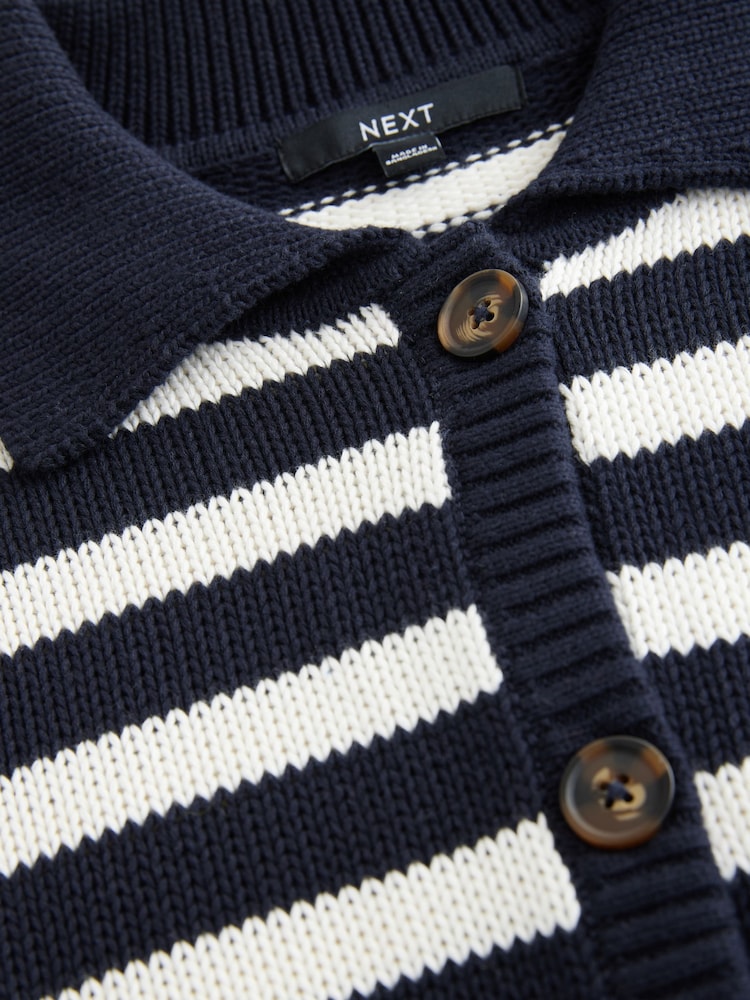 Navy White Stripe 100% Cotton Relaxed Stripe Cardigan - Image 7 of 8