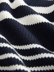 Navy White Stripe 100% Cotton Relaxed Stripe Cardigan - Image 8 of 8