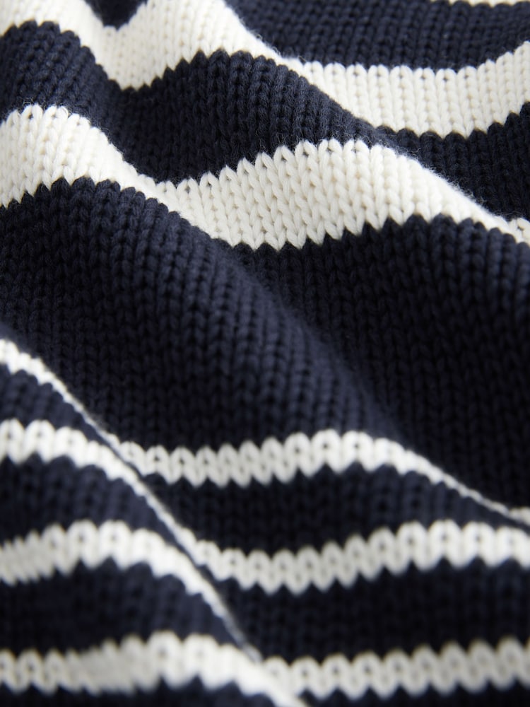Navy White Stripe 100% Cotton Relaxed Stripe Cardigan - Image 8 of 8