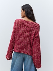 Red Stitchy Off The Shoulder Flare Sleeve Jumper - Image 2 of 8