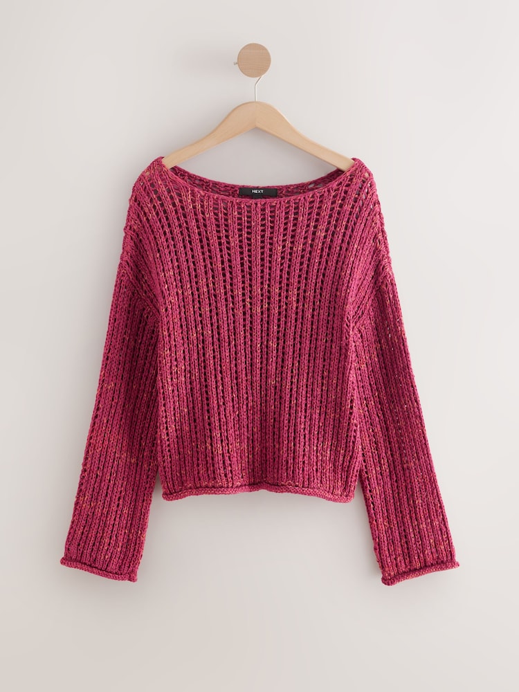 Red Stitchy Off The Shoulder Flare Sleeve Jumper - Image 6 of 8