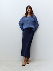 Blue Stitchy Off The Shoulder Flare Sleeve Jumper - Image 2 of 8