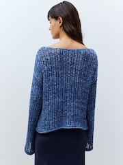 Blue Stitchy Off The Shoulder Flare Sleeve Jumper - Image 4 of 8