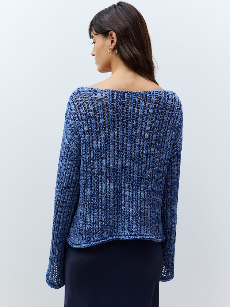 Blue Stitchy Off The Shoulder Flare Sleeve Jumper - Image 4 of 8