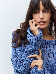 Blue Stitchy Off The Shoulder Flare Sleeve Jumper - Image 5 of 8