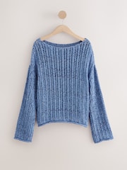 Blue Stitchy Off The Shoulder Flare Sleeve Jumper - Image 6 of 8
