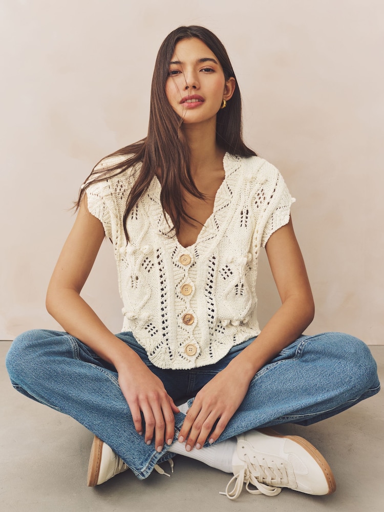 White Ecru Stitchy Cabel Waistcoat - Image 1 of 7