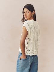 White Ecru Stitchy Cabel Waistcoat - Image 4 of 7