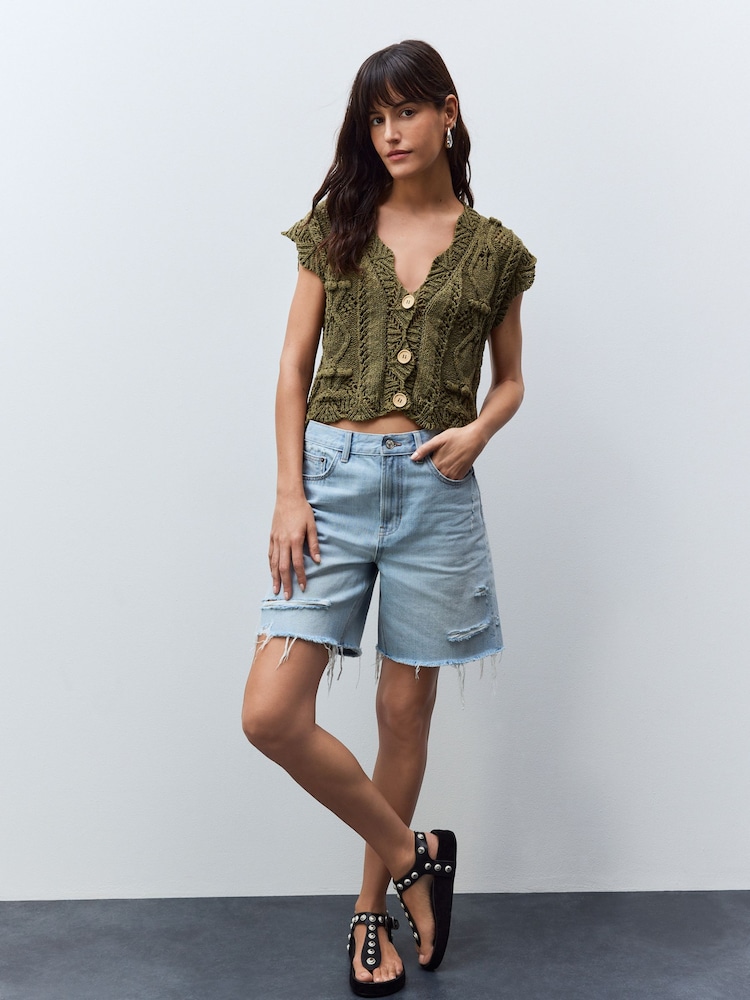 Green Khaki Stitchy Cabel Waistcoat - Image 2 of 8