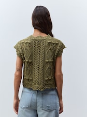 Green Khaki Stitchy Cabel Waistcoat - Image 3 of 8