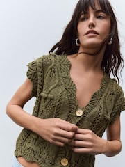 Green Khaki Stitchy Cabel Waistcoat - Image 4 of 8