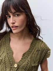 Green Khaki Stitchy Cabel Waistcoat - Image 5 of 8