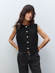 Black Smart Button Front Waistcoat - Image 3 of 9