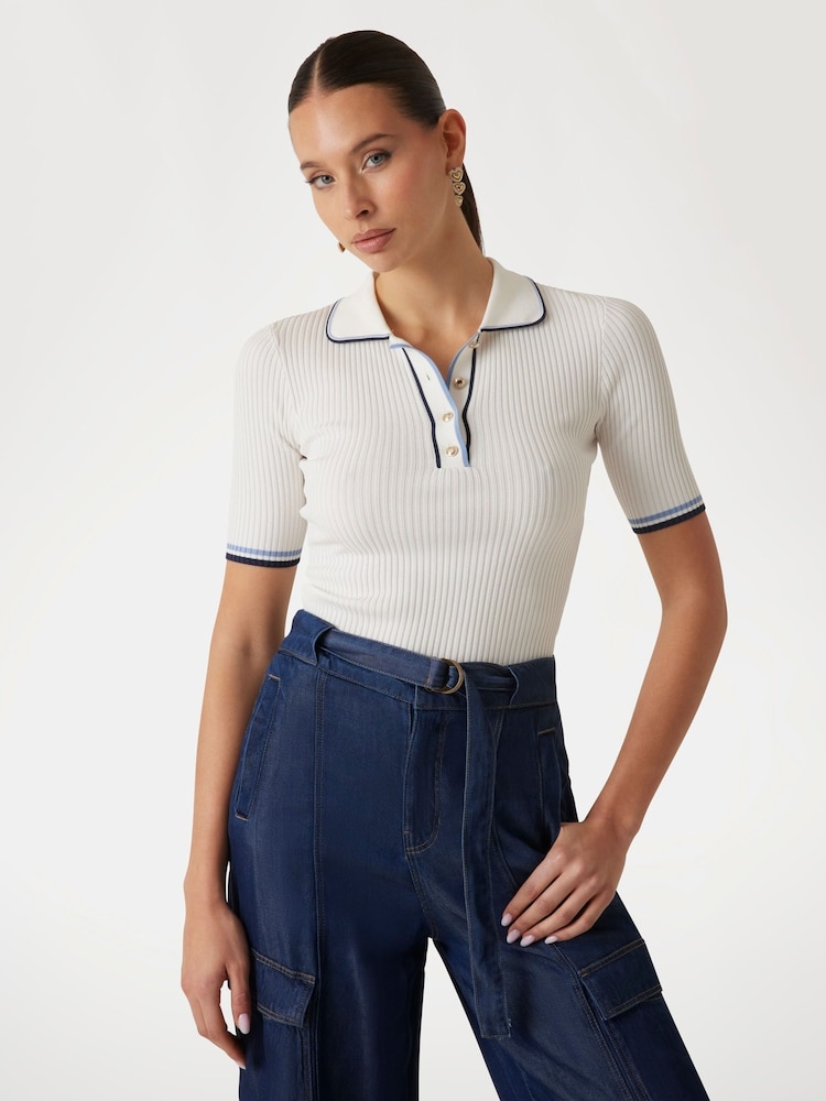 Guess Thalia Short Sleeve White Polo Shirt - Image 1 of 4