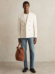 Reiss Washed Indigo Green Cast Picton Cotton-Stretch Slim-Fit Jeans - Image 1 of 7
