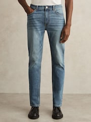 Reiss Washed Indigo Green Cast Picton Cotton-Stretch Slim-Fit Jeans - Image 3 of 7