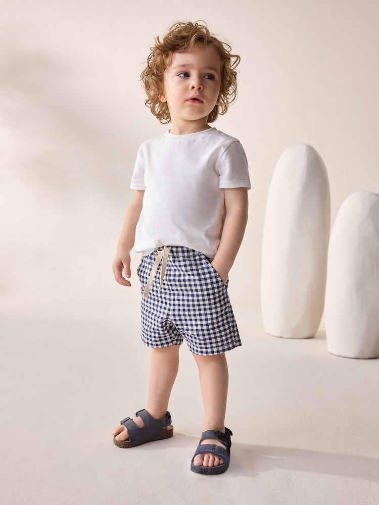 Navy/White Gingham Linen Blend Pull-On Shorts (3mths-7yrs) - Image 2 of 7