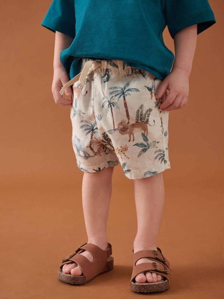 Ecru Safari Print Linen Blend Pull-On Shorts (3mths-7yrs) - Image 1 of 8