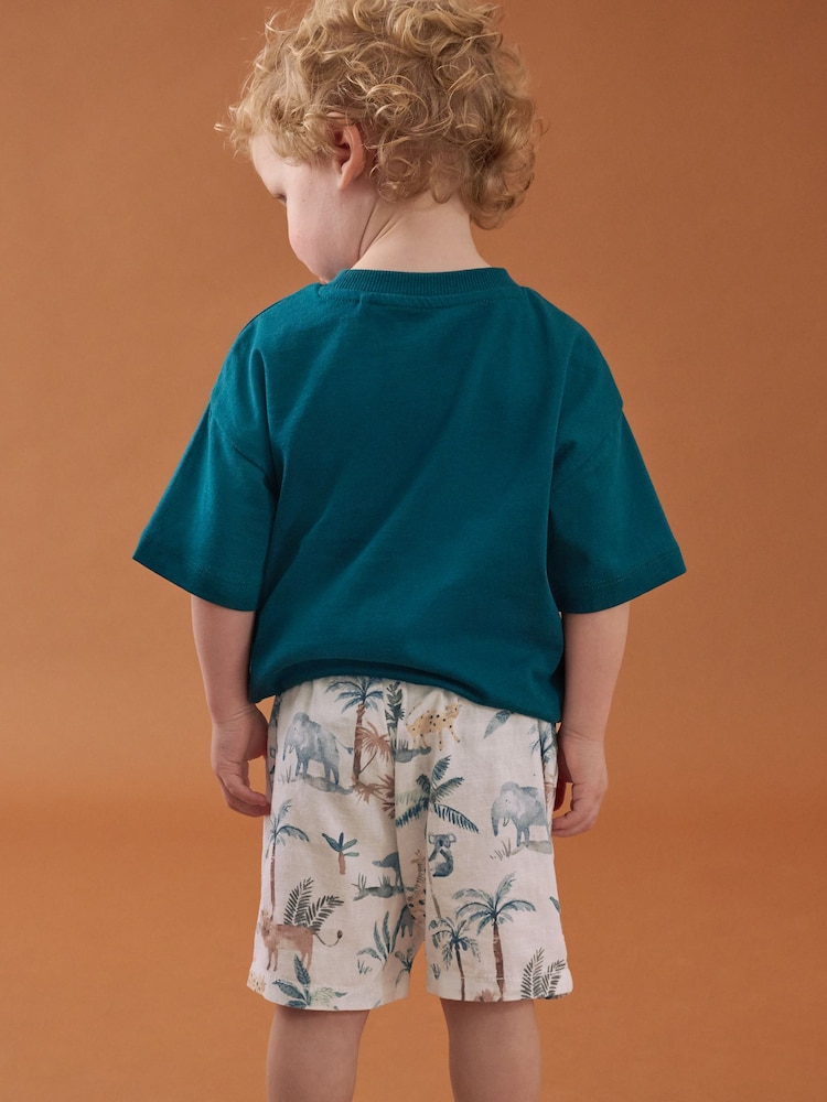 Ecru Safari Print Linen Blend Pull-On Shorts (3mths-7yrs) - Image 4 of 8