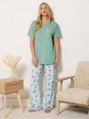 Long Tall Sally Green Short Sleeve Wide Leg Pyjamas Set - Image 1 of 5