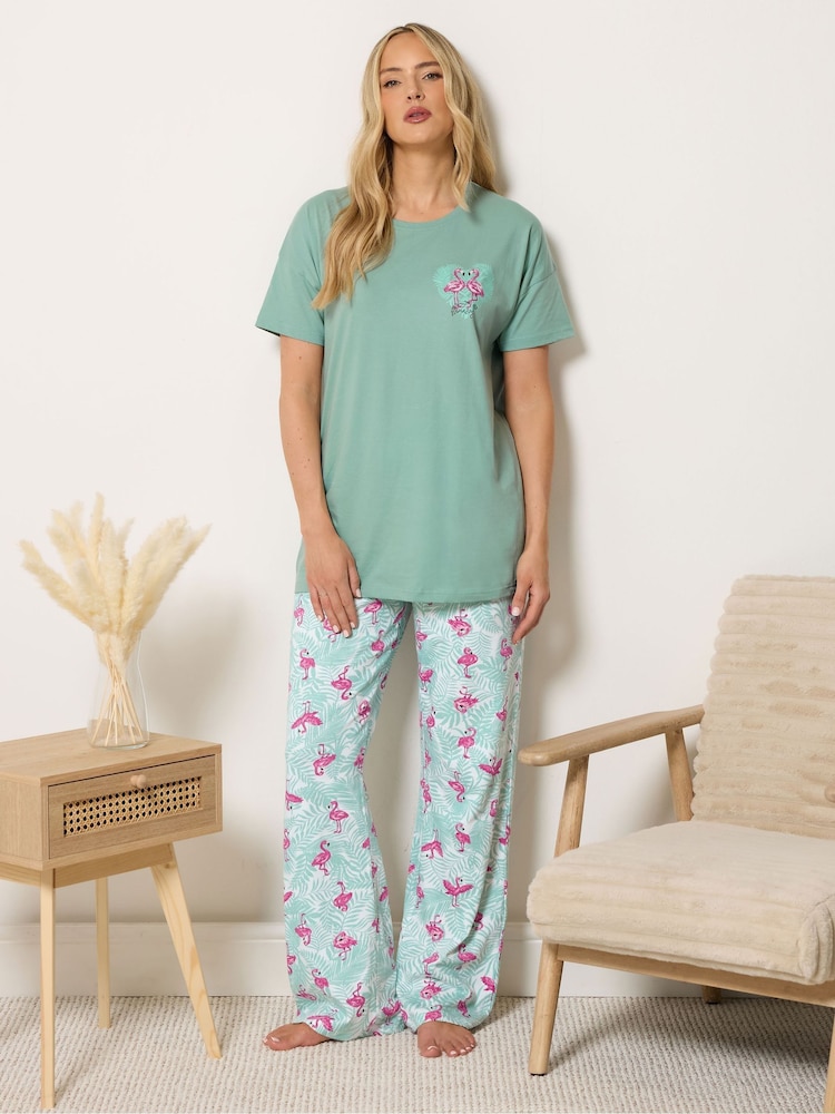 Long Tall Sally Green Short Sleeve Wide Leg Pyjamas Set - Image 1 of 5