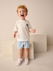 Blue/White Stripe Linen Blend Pull-On Shorts (3mths-7yrs) - Image 2 of 8