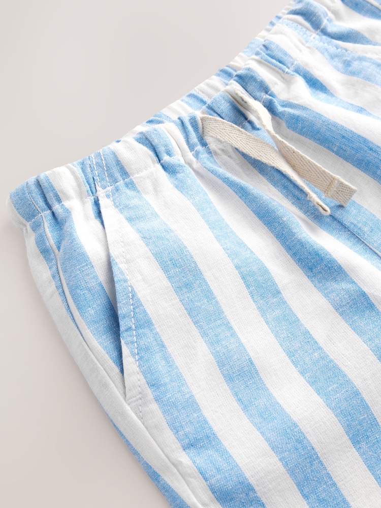 Blue/White Stripe Linen Blend Pull-On Shorts (3mths-7yrs) - Image 7 of 8