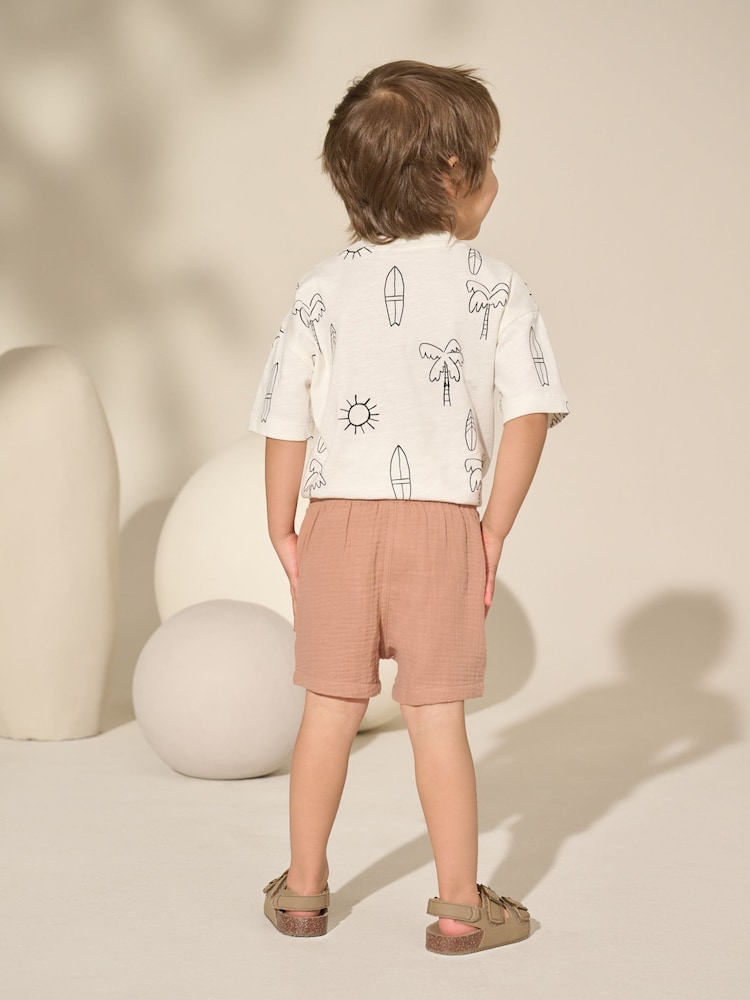 Marron rouille - Soft Textured Pull On Shorts (3mths-7yrs) - Image 3 of 8