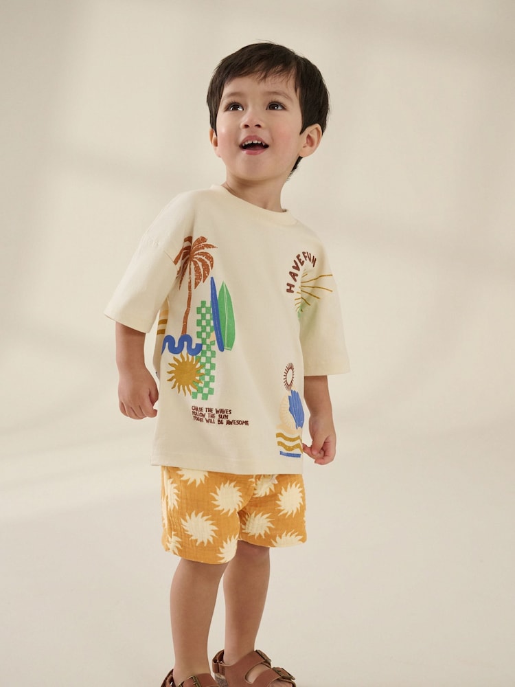 Ochre Yellow Printed Soft Textured Pull On Shorts (3mths-7yrs) - Image 2 of 8 Ochre Yellow Printed Soft Textured Pull On Shorts (3mths-7yrs) - Image 2 of 8