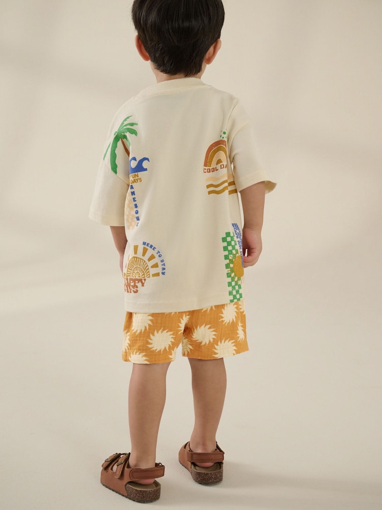 Ochre Yellow Printed Soft Textured Pull On Shorts (3mths-7yrs) - Image 3 of 8