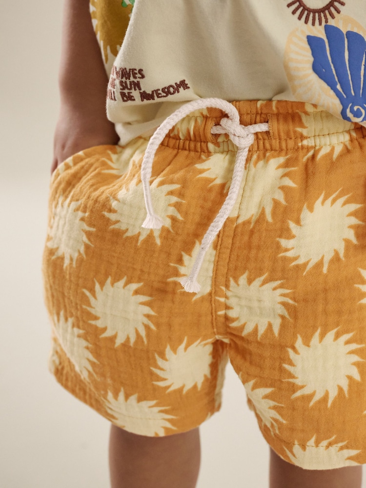 Ochre Yellow Printed Soft Textured Pull On Shorts (3mths-7yrs) - Image 4 of 8