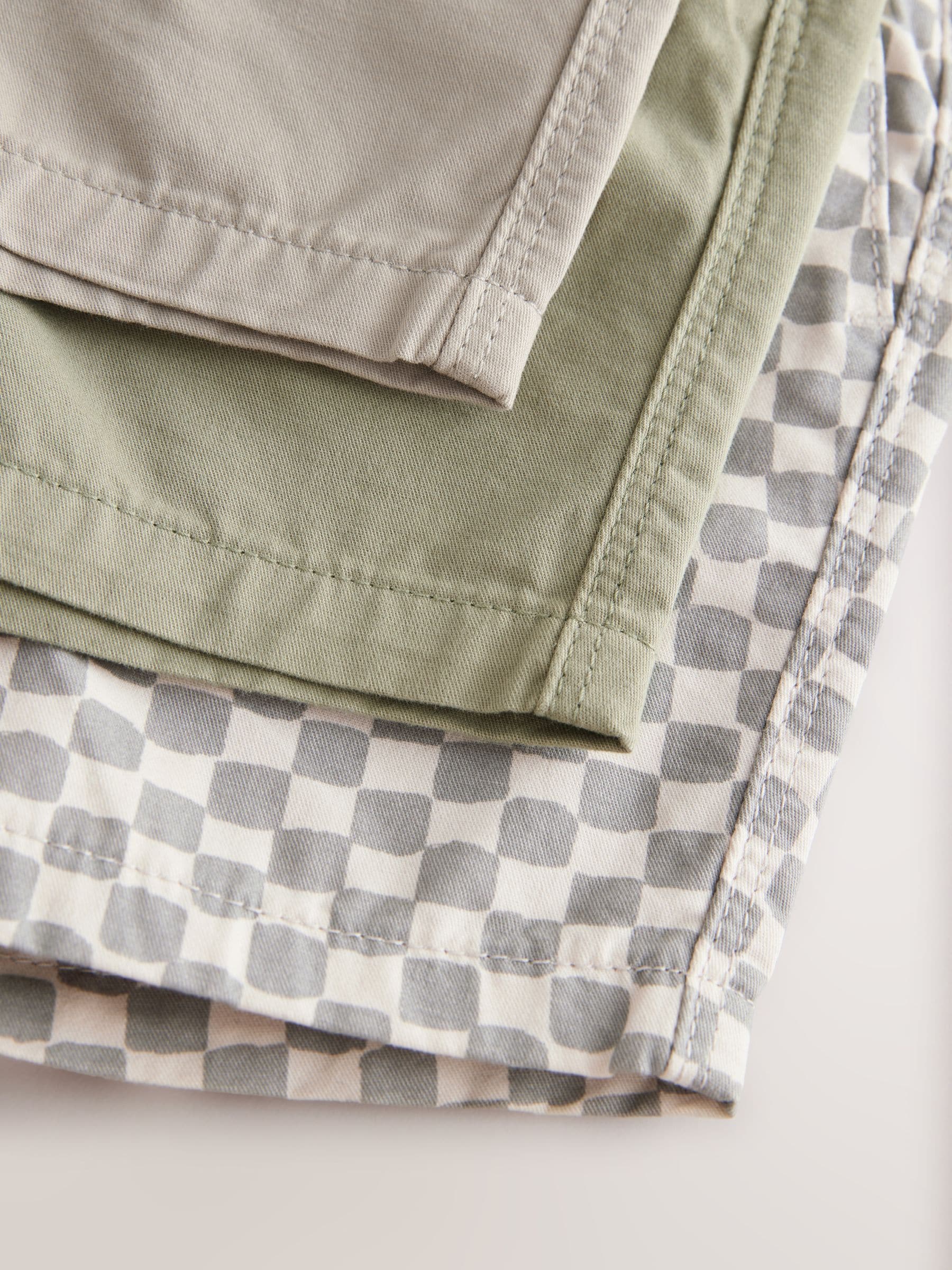 Buy Sage/Stone/Neutral Check Pull On Shorts 3 Pack (3mths