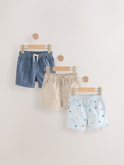 Stone/Chambray/Dino Printed Pull On Shorts 3 Pack (3mths-7yrs) - Image 1 of 6