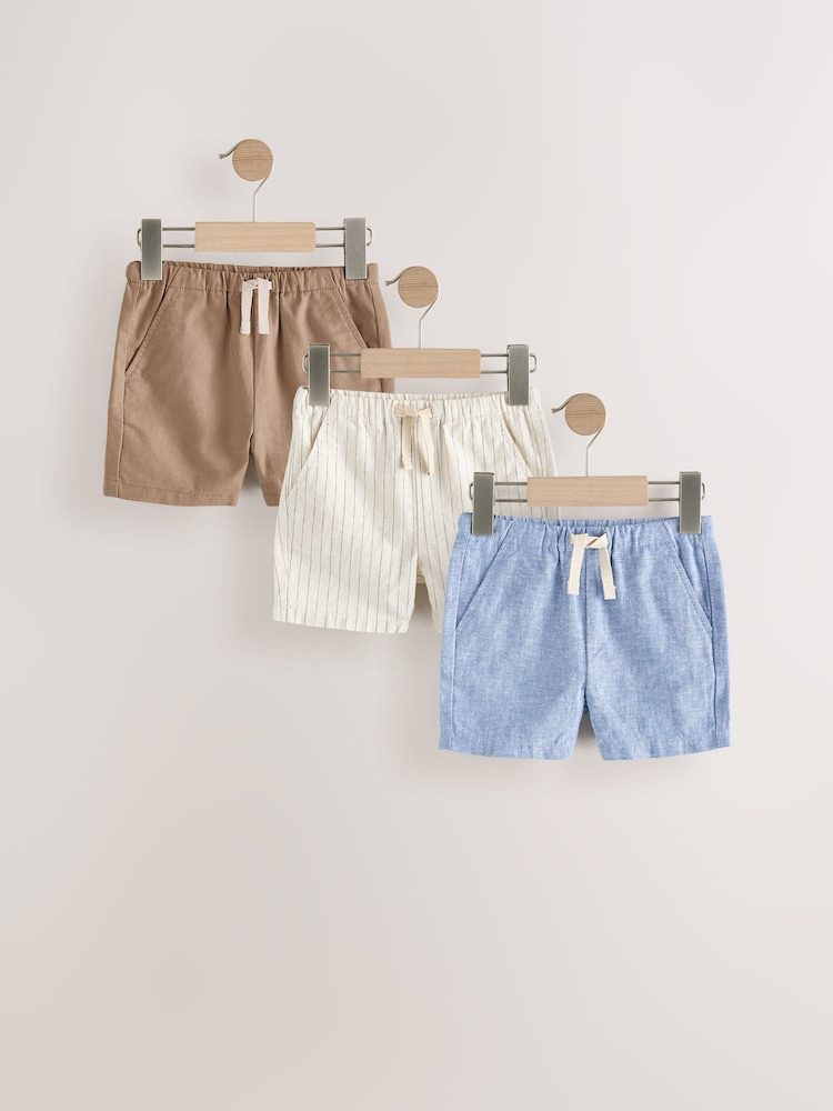 Chambray/Tan/Ecru Stripe Linen Blend Shorts 3 Pack (3mths-7yrs) - Image 1 of 7