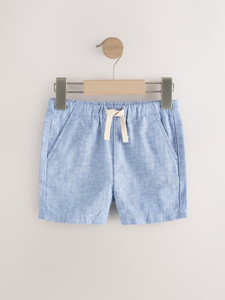 Chambray/Tan/Ecru Stripe Linen Blend Shorts 3 Pack (3mths-7yrs) - Image 2 of 7