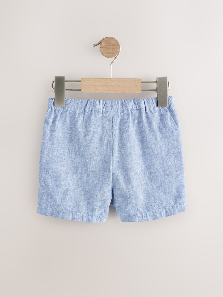 Chambray/Tan/Écru Rayé - Lot de 3 shorts en lin Blend (3mois à7ans) - Image 5 of 7