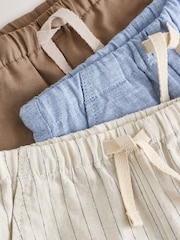 Chambray/Tan/Ecru Stripe Linen Blend Shorts 3 Pack (3mths-7yrs) - Image 6 of 7