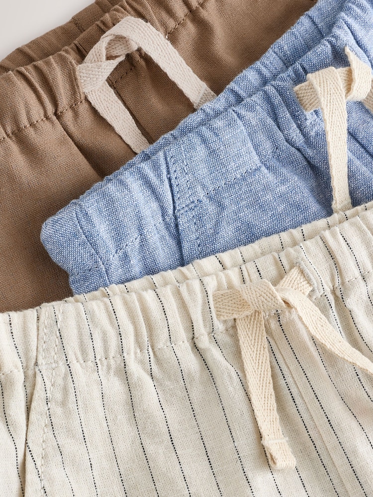 Chambray/Tan/Écru Rayé - Lot de 3 shorts en lin Blend (3mois à7ans) - Image 6 of 7