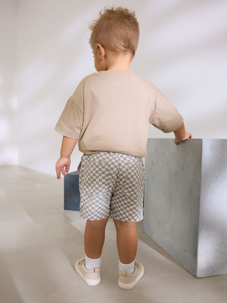 Neutral Checkerboard Pull On Shorts (3mths-7yrs) - Image 2 of 7
