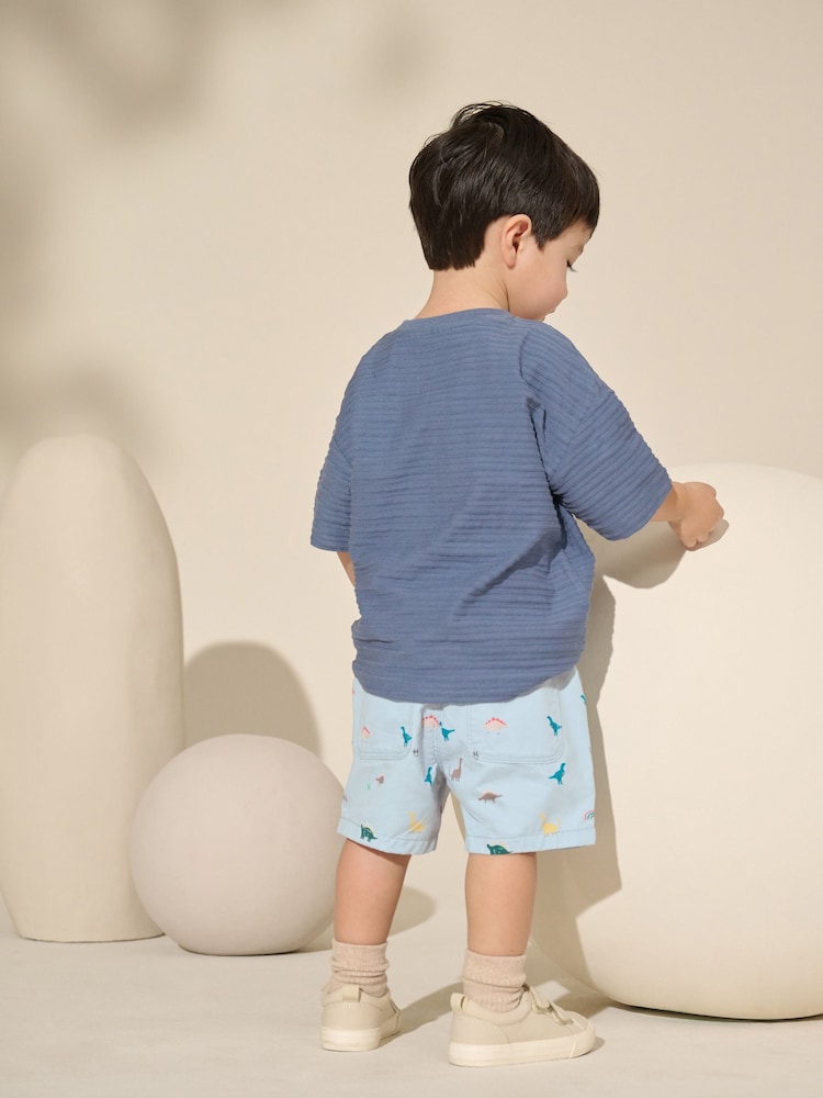 Pale Blue Dino Print Pull On Shorts (3mths-7yrs) - Image 3 of 8