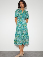 Monsoon Blue Micola Short Sleeve Floral Midi Dress - Image 1 of 4