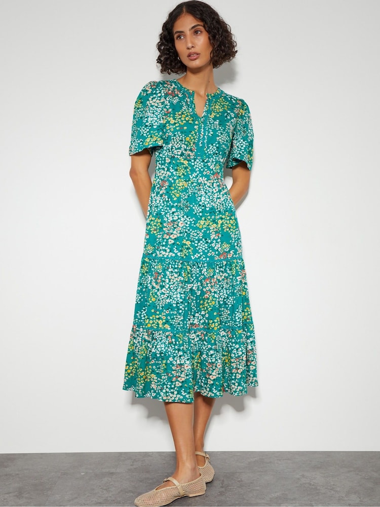 Monsoon Blue Micola Short Sleeve Floral Midi Dress - Image 1 of 4