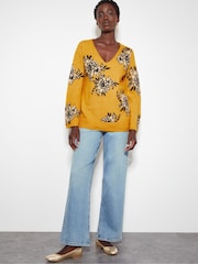 Monsoon Yellow Jess V-Neck Floral Jacquard Jumper - Image 2 of 5