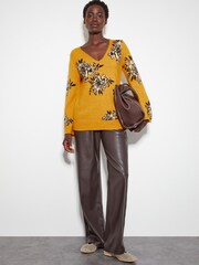 Monsoon Yellow Jess V-Neck Floral Jacquard Jumper - Image 5 of 5