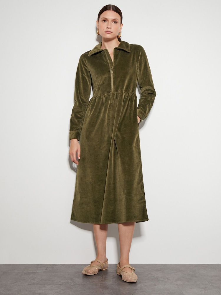 Monsoon Green Alana Cord Zip Midi Dress - Image 1 of 5