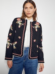 Monsoon Black Elisha Floral Embroidered Quilted Jacket - Image 1 of 4