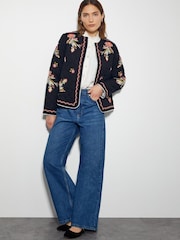 Monsoon Black Elisha Floral Embroidered Quilted Jacket - Image 2 of 4