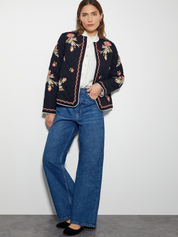Monsoon Black Elisha Floral Embroidered Quilted Jacket - Image 2 of 4