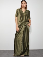 Monsoon Green Shay Rib Velour Wide Leg Trousers - Image 1 of 4